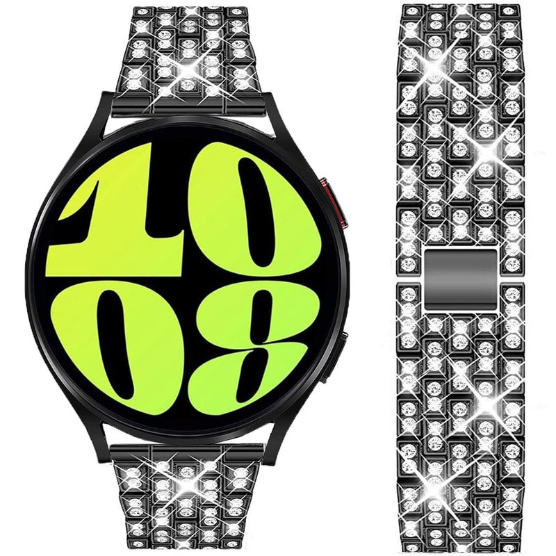 DEALELE Bands Compatible with Samsung Galaxy Watch 7 / FE / 6/6 Classic / 5/5 Pro / 4/4 Classic/Huawei GT3 / GT2 42mm, 20mm Bling Diamond Metal Replacement Strap for Women Men (Black) - Image 1